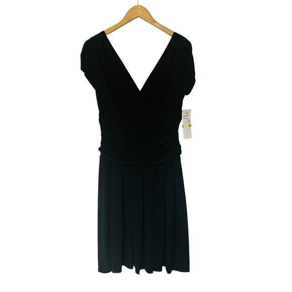J.R. Nites By Carol Lin Surplice Neck Draped Dress Size 14 NWT Black - Picture 2 of 6